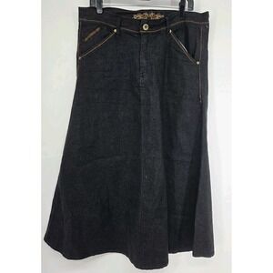 Vtg NoFuze Denim Maxi Skirt  14 Blue Embroidered Pockets Y2K